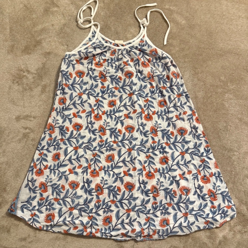 Holicow Women Blue Orange Floral Block Print Cotton Mini Dress Tie Strap XL